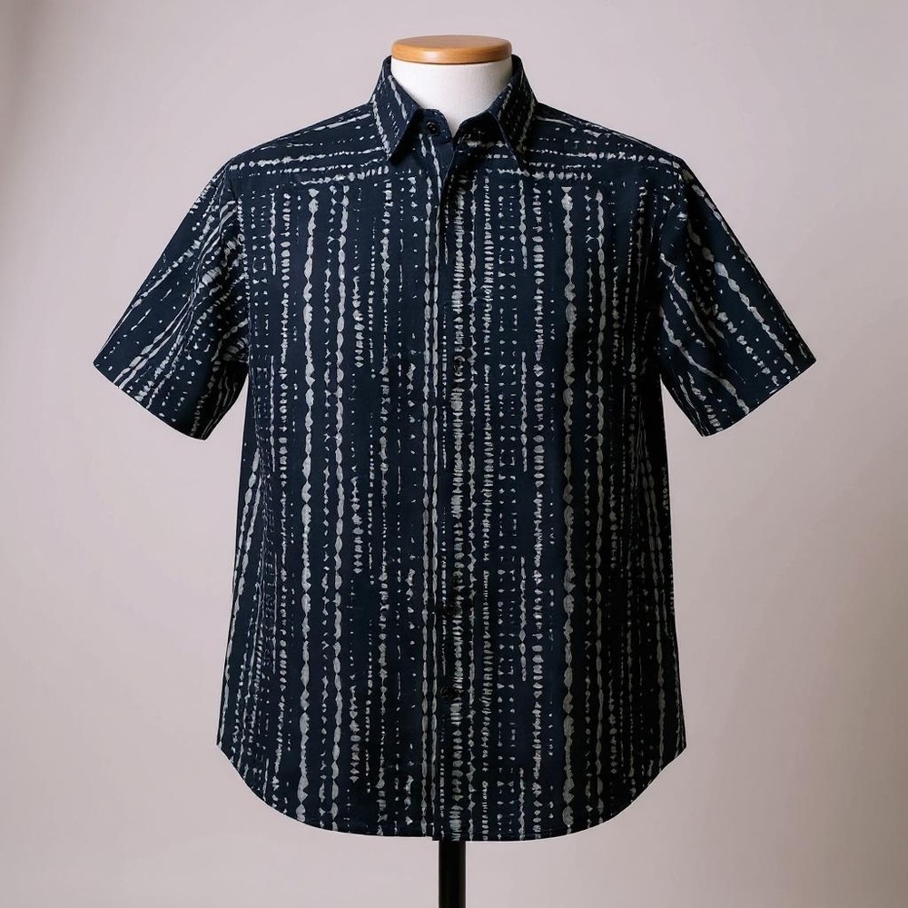 Banana Republic Black Gray Short Sleeve Button Down Casual Collar Shirt Mens